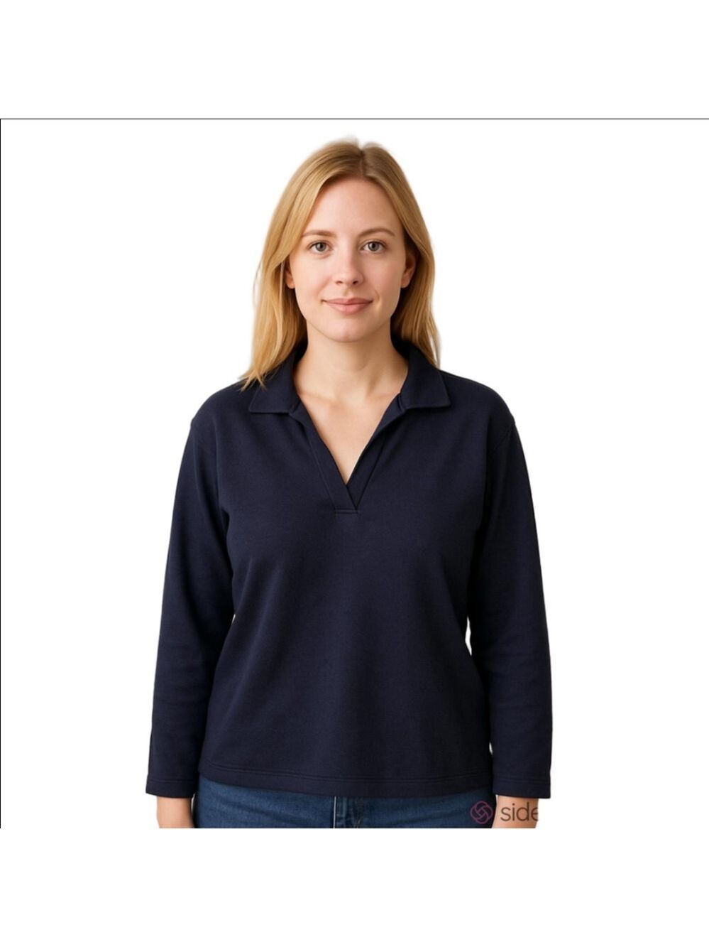 Navy Blue Collared Pullover Sweatshirt Womens